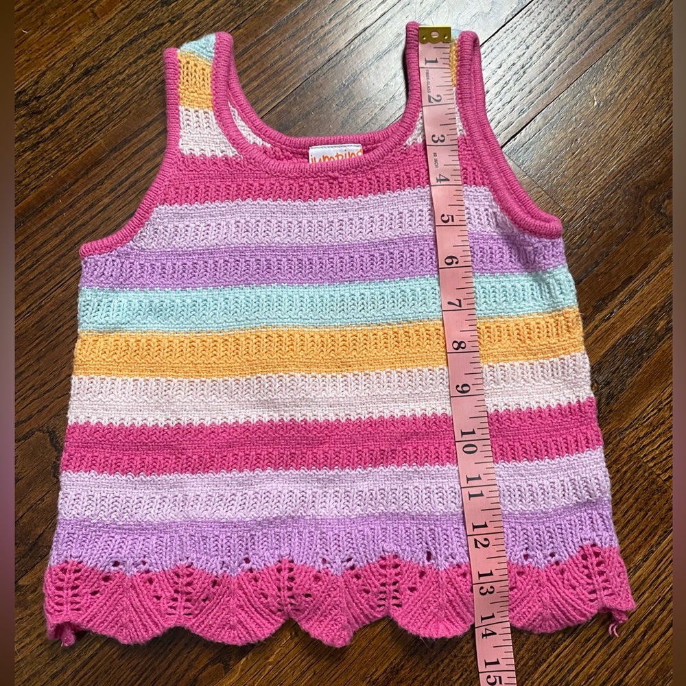 toddler girl 4T scalloped edge crochet knit top pastel stripes cotton blend tank - Picture 10 of 11